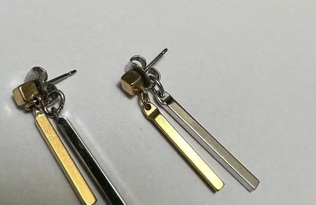 Monet / Avon Signed Lot Of 2 Metal Dangle Drop Pierced Earrings