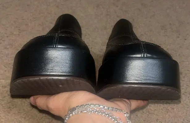 Reike Nen Square Toe Cross Stitch Detail Leather Platform Loafer 40 / 10 Black Size 9