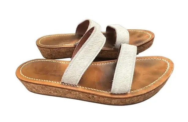 K. JACQUES Cluny White Pony Cork Platform Slide size 41 Brown
