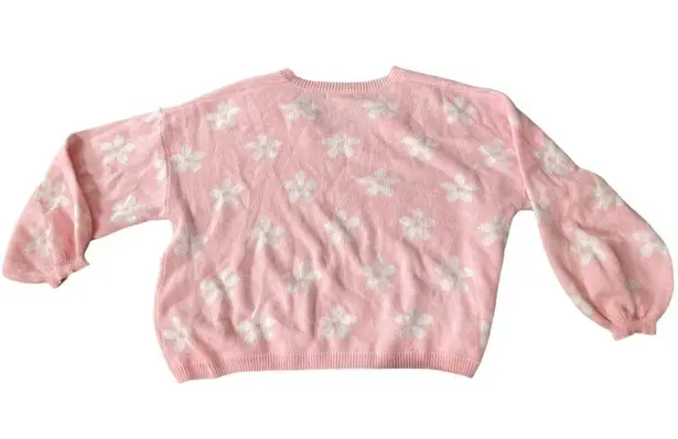 Peach Love California Peach Love Pink White Chunky Oversized Preppy Boho Flower Power Cropped Sweater