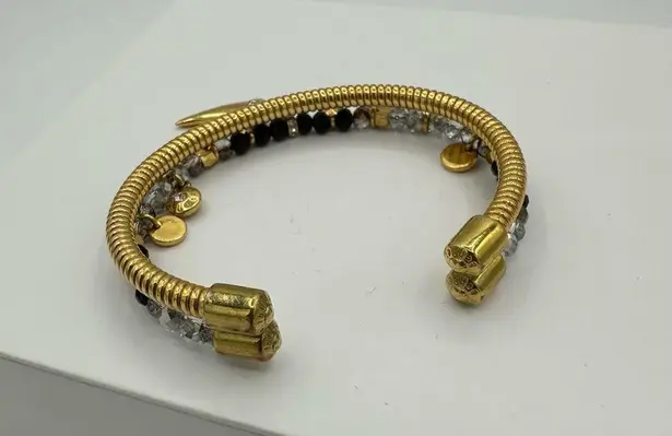 Henri Bendel Beaded Gold Coil Adjustable Charm Bracelet