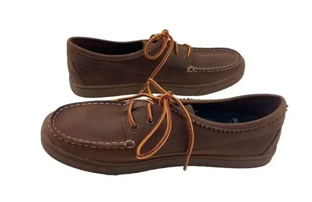 L.L.Bean  Brown Leather Lace Up Womens Shoes Size 9.5M Casual Moc Flat Loafer