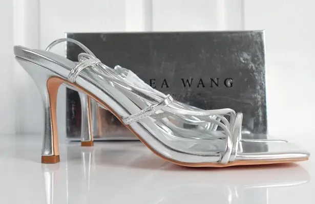 Azalea Wang Kaylin Silver Faux Vegan Leather Strappy Ankle Wrap Stiletto Heels Size 10