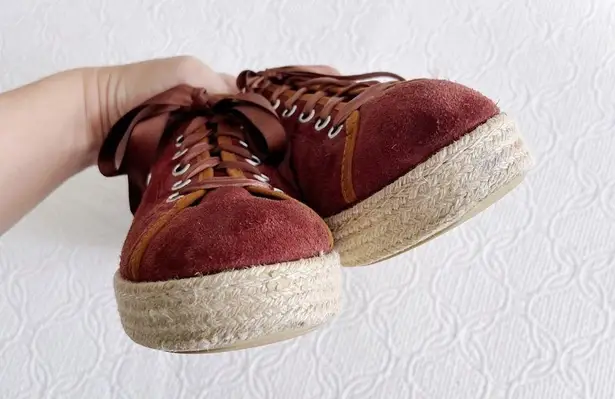 Celtic & Co • Luxe Espadrille Pumps sneaker platform rust suede leather jute Brown Size 9