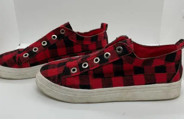 None Buffalo Plaid Sneakers Slip On Style size 7