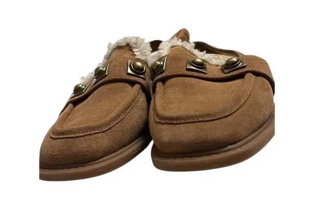 Amanda & Chelsea Chelsea And Violet Slingback Loafer Womens 7.5 Tan Suede Faux Fur Stud Flats