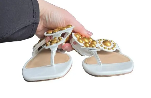 Veronica Beard - Minari Slip On T Strap Embellished Slide Sandals Sz 8