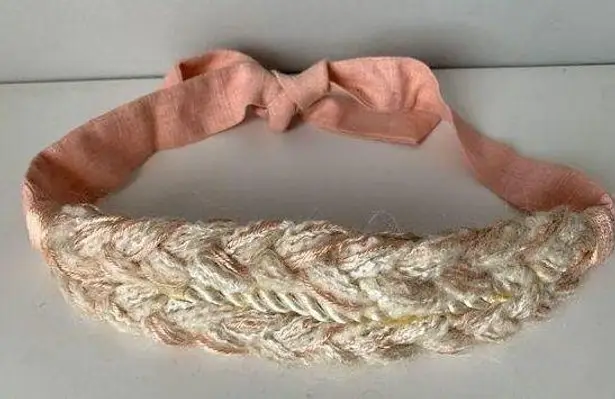 Vintage Statement Braided Waist Belt Womens Ivory Pink Tie Fabric 80s 90s Boho