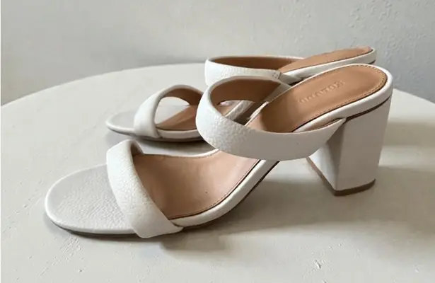 Soludos White Leather Block Heels Sandals Size 7.5