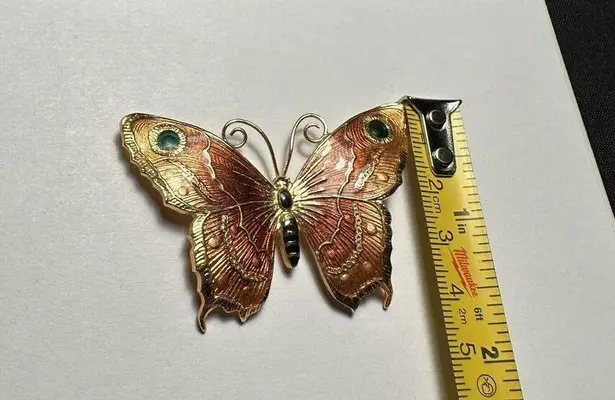 Enamel Butterfly Insect Brown & Gold Tone Brooch Pin