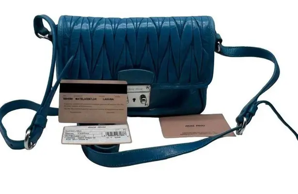 Miu Miu Laguna Matelasse’Lux Bandoliera blue shoulder bag model 5BH088