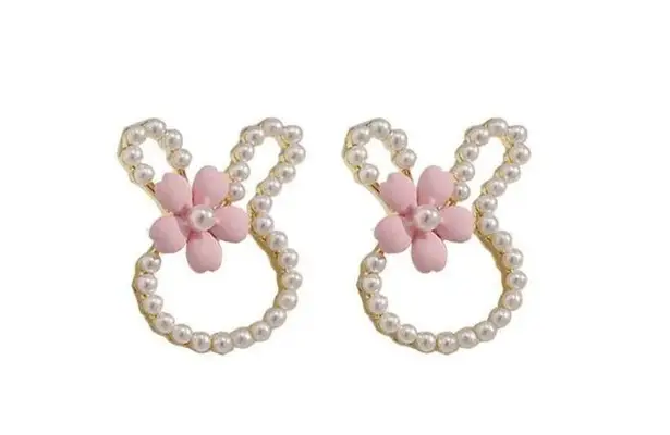 Bunny Pearl Flower Cute Stud Earrings Multi