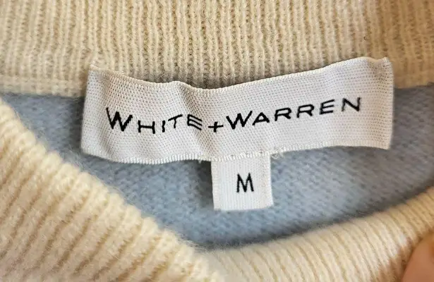 White + Warren Mariner Cashmere Mock Blue & Cream Striped Pullover Sweater Sz M Size M