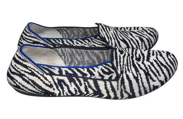 Rothy's The Almond Loafer Zebra Print Navy Blue & White Loafers Flats Shoes 8