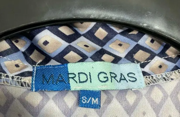 Mardi Gras Vintage Blue Diamond Patterned Collared Baby Tee