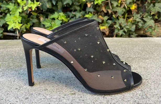 Valentino Garavani Valentino Rockstud shining mesh studded mules slide sandal size IT 37.5 NIB