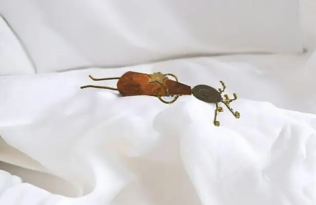 Vintage Copper Brooch With Unique Heart and Star Patterns Orange