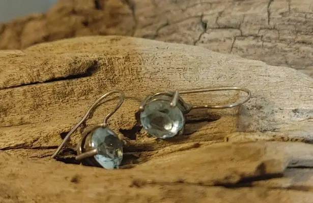 Vintage Light Sky Blue Sterling Silver 925 Topaz 8mm Drop Earrings Hook Backs