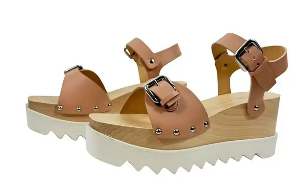 Stella McCartney New Elyse Buckle Wedge Platform Sandals Blush Pink Size 39