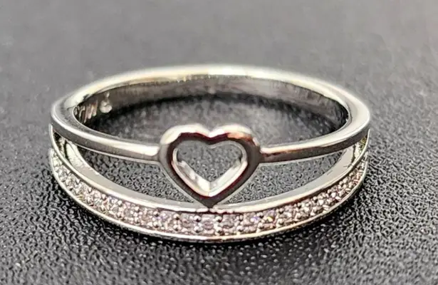 White Gold Filled Heart CZ Ring New Silver