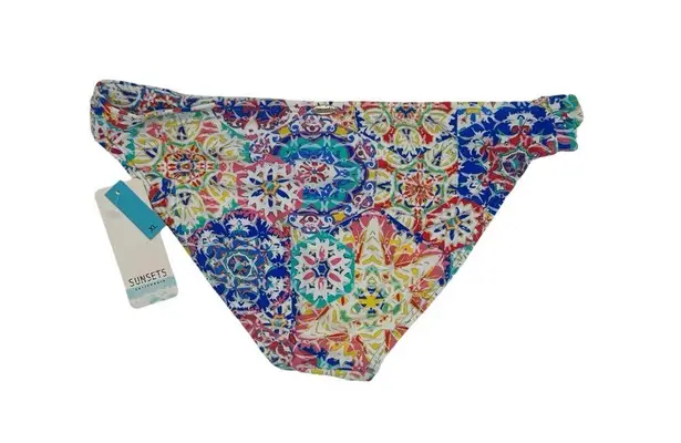 NEW Sunsets Mambo Unforgettable Swim Bikini Bottom Full Coverage Boho XL White