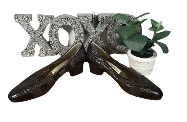 Enzo Molteni Brown Patchwork Tortoise Block Heel Slip On Shoe Women SZ 5.5