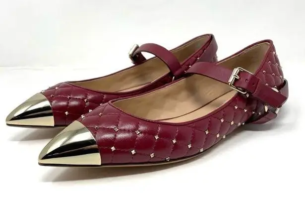 Valentino Garavani  red & gold rockstud quilted flats, size 39.5 - NWOT