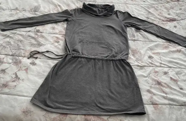 prAna Gray Cowl Neck Long Sleeve Adjustable Waist Mini Dress, size M