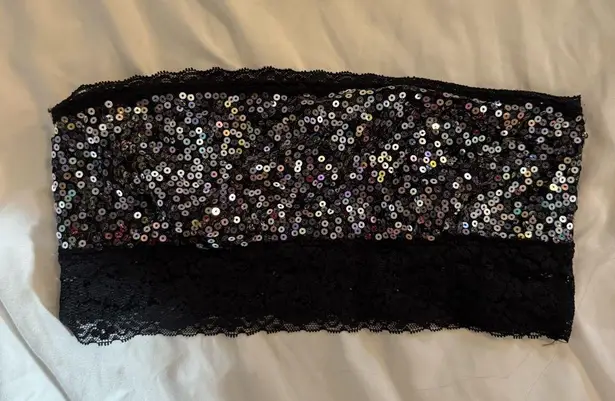 PINK - Victoria's Secret Like New  Sequin Bling Black Fashion Show Bandeau Bra Top - Image 1