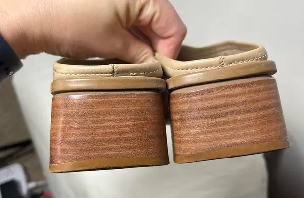 Westies Vintage Tan Square Toe Leather Chunky Heeled Mules size 7.5