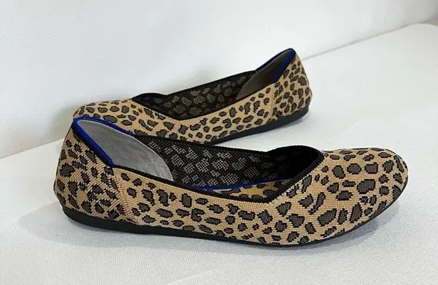 Rothy's Round Toe Cheetah Animal Print Flat Shoe Size 10 Tan/Gray/Chocolate Tan