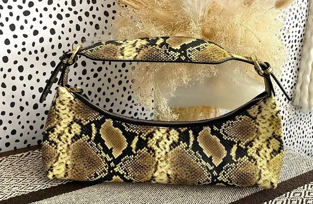 By Far Mara Leather Snakeskin Python Snake Print Shoulder Bag