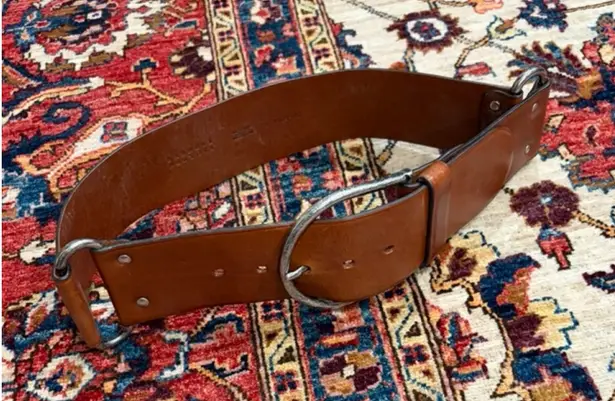 barney's new york Brown Leather Wide Belt Italy Made Brass Ring Buckle 1106/75