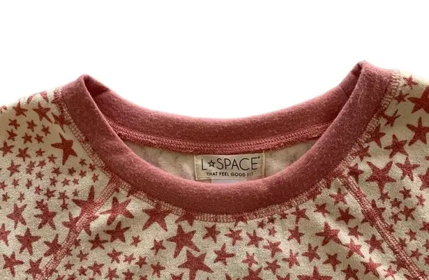 l*space L  Hayes Star Print Stars Align Pink & Cream Crewneck Pullover Sweatshirt
