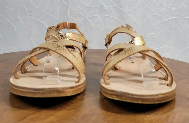 Mariella Womens Sandals 6.5 Rose Gold Open Toe Strappy Slingback Buckle Flats