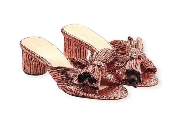 Loeffler Randall new š’€Emilia Pleated Bow Mule Heel š’€Metal Rose PlissĆ© š’€ 6.5M