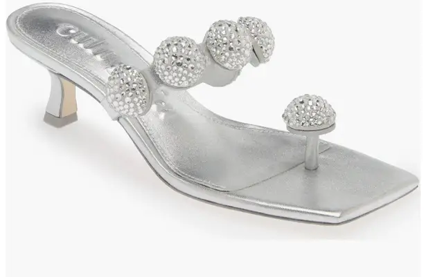 Cult Gaia Sarina Crystal Embellished Silver Kitten Heels Size 38/8