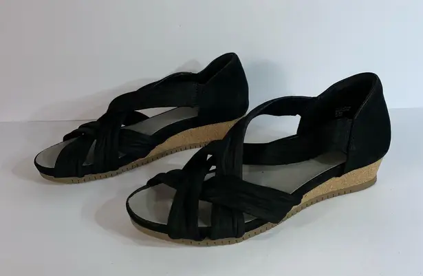 Earth Brand Earth Ficus Gemini Womens Leather Wedge Sandals Slides Size 8.5 M Black