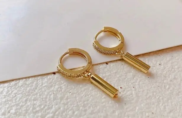 18K Gold Plated Circle Bar Dangle Drop Earrings for Women,Huggie Hoop Earrings