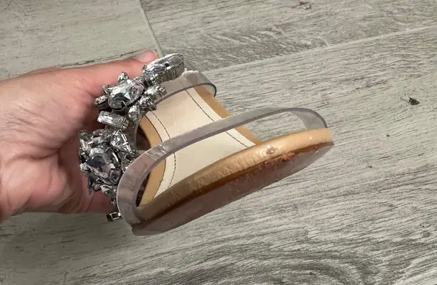 Schutz Laureen Light Nude Vinyl and Rhinestone High Heel Sandals