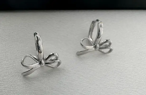 Huggie Bow Silver Hoop Earrings for Women