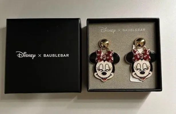 Disney  X Baublebar Women's Minnie Mouse Red Bow Dangle Earrings NWT