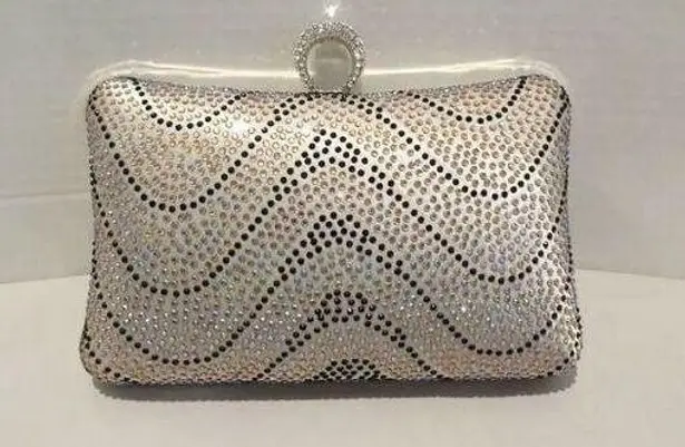 Lulu Townsend  Black Satin Beaded Evening Clutch Purse with Rhinestone Ring clasp