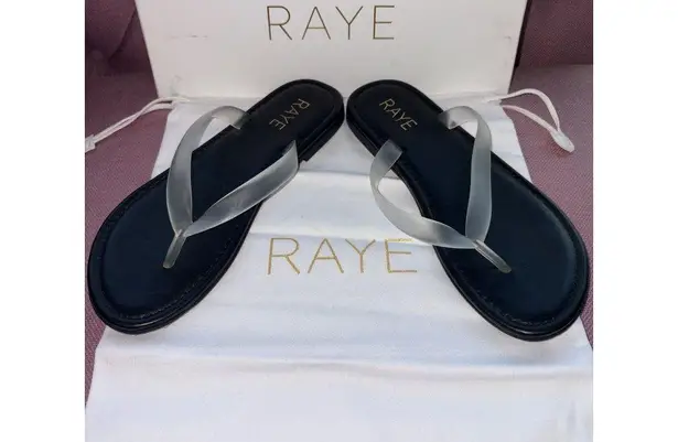 Raye Orion Sandals in Black Leather 7 with Box Womens Flip Flops