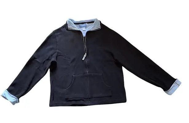 Casual Corner Annex Sports Womens Black Blue Zip Up Collared Sporty Sweater Size L