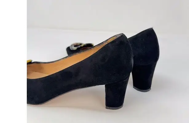 Ann Mashburn Womens Buckle Heels Black Suede Court Square EU40 US 9.5