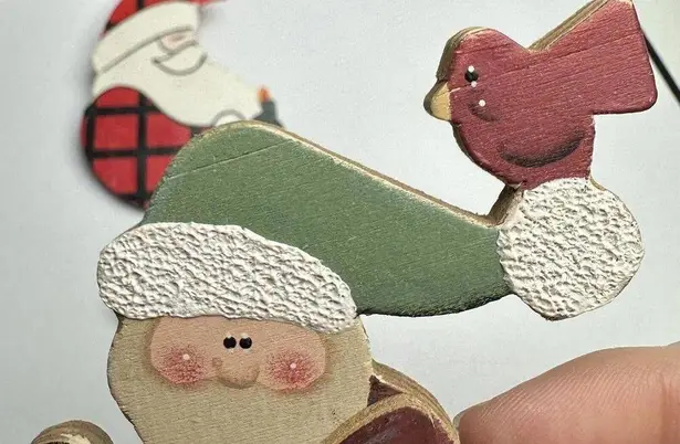 Santa Claus Christmas Holiday Brooch Pin Lot Of 3 Wood / Cinnamon Stick