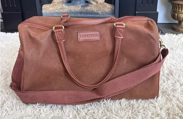 Karl Lagerfeld Vintage Brown Pebbled Vegan Leather Duffle Bag Weekend Carry On