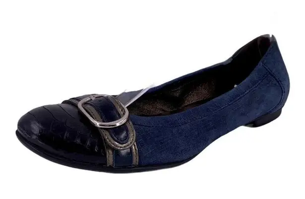 AGL Navy Suede and Mock Croc Cap Toe Flats 36.5 Blue Size 6.5
