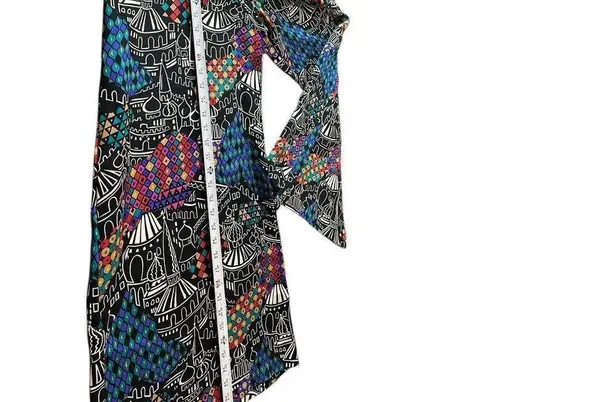 Laura Tanzer 100% Silk Bold Abstract European Cityscape Wide Leg Palazzo Pants L Black Size L